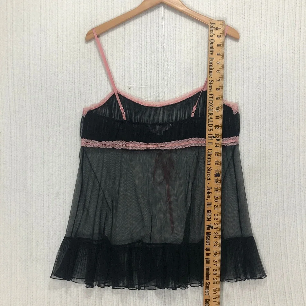 Victorias Secret Black‎ Pink Lace Babydoll Chemise Nightgown L